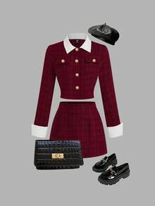 Sweetra Bộ đồ đỏ thanh lịch thường ngày dành cho nữ cỡ lớn - Đỏ - Xem 3