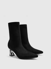 CUCCOO BIZCHIC Women's Fashion Versatile Pointed Toe High Heel Ankle Boots - Black - View 7