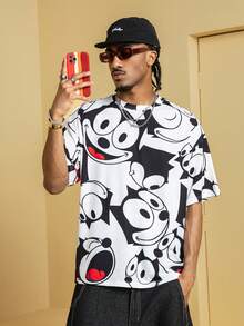 Felix The Cat X SHEIN Men's Casual Cartoon Pattern Round Neck Short Sleeve T-Shirt - White - View 3