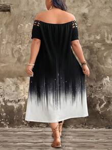 Breezaya Plus Size Women's Long Versatile Printed Fashion Off Shoulder Dress - Multicolor - View 3