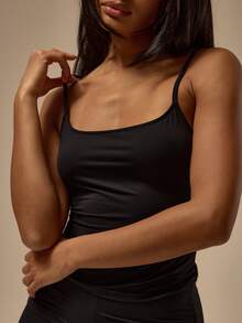 MUSERA ESSENTIALS Strappy Fitted Scoop Neck Polyamide Cami Top Winter Cosy Lounge Cute Sexy Everyday Lounge Essential - Black - View 2