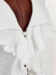 Amplova Women's Fashionable Sexy & Sweet Ruffle Flare Sleeve Cardigan, Autumn/Winter Ruffle Blouse White Ruffled Top White Boho Top - Apricot - View 9