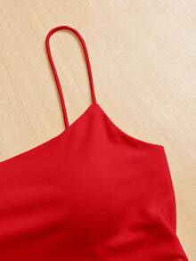 SHEIN Essnce Women Tight-Fitting Round Neck Chest Pad Breathable Summer All-Match Camisole Women Tops Bra Free Top Red - Red - View 4