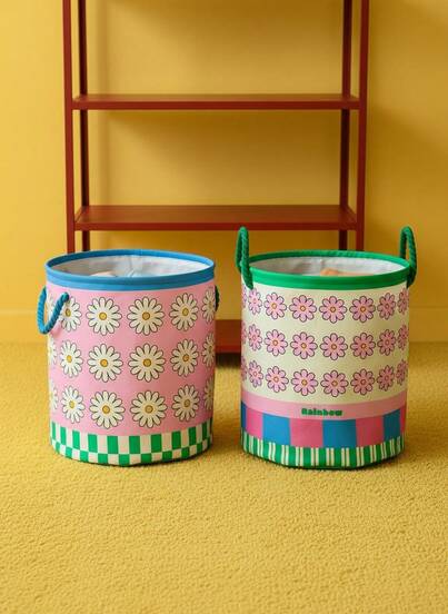 Joivida 1个可爱粉色带提手洗衣篮，方便收纳家用衣物和杂物，耐用多功能，可折叠手提式洗衣篮，适用于浴室和宿舍。