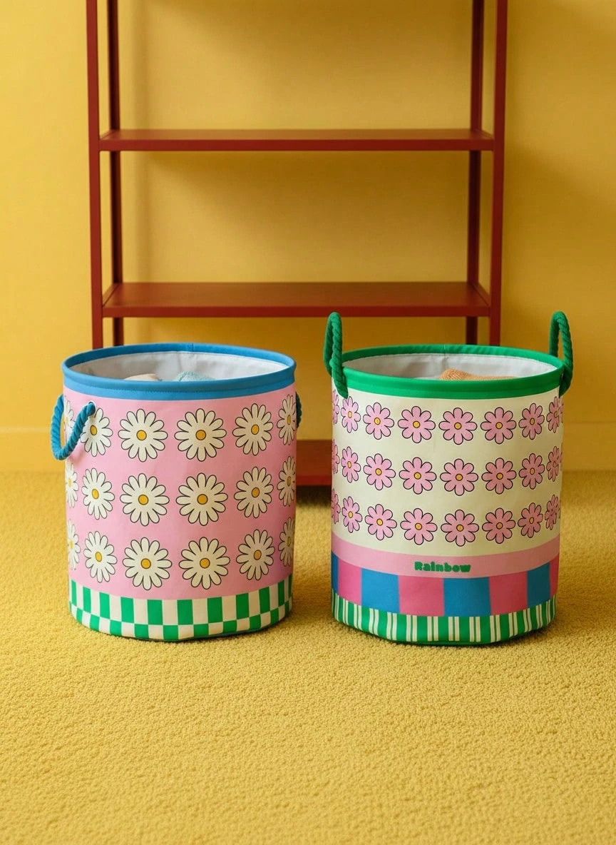 Joivida 1个可爱粉色带提手洗衣篮，方便收纳家用衣物和杂物，耐用多功能，可折叠手提式洗衣篮，适用于浴室和宿舍。