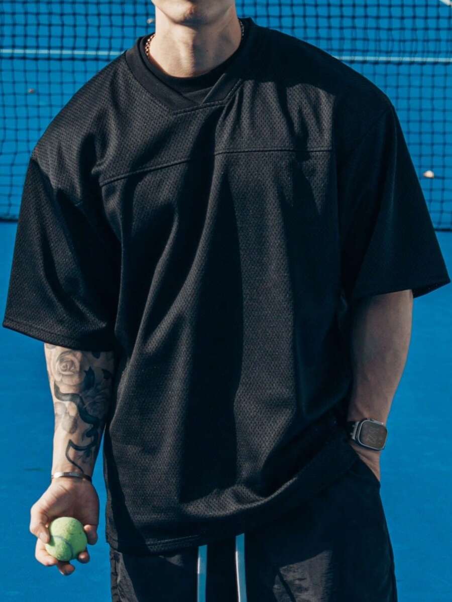 Gym Rark 男士休闲运动基础款纯色短袖T恤,健身 - 黑色 - 查看 1