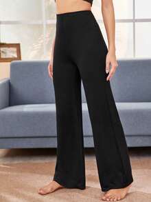SHEIN Essnce Wide Leg Solid Trousers - Black - View 5