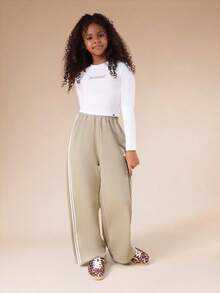 SUMWON Printed Long Sleeve Ribbed T-Shirt And Wide Leg Jogger Co-Ord Set For Tweens Casual Vacation - White - View 7