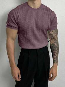 Manfinity Homme 男士纯色简约休闲圆领短袖针织上衣 - 紫羅蘭色 - 查看 3