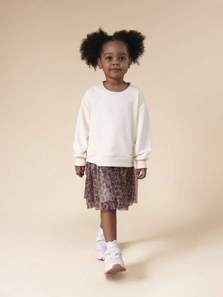 Langärmeliges Sweatshirtkleid mit Leoparden-Tüllrock