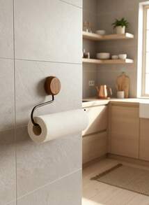 Cirelle 胡桃木厨房纸巾架 - 免钻孔壁挂式，吸油纸和保鲜膜收纳架 - 彩色 - 查看 5