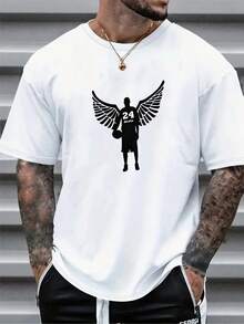 Versatile Baggy Short Sleeve T-Shirt With Fun Basketball Print, Ideal For Vacation, Work And Use - White 3 - View 2