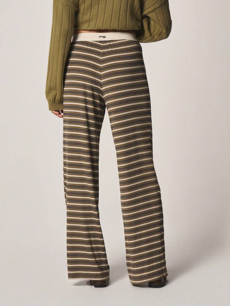 MISSGUIDED Horizontal Striped High Rise Wide Leg Pants With Elastic Waist And Full Length Design For Women Fall Winter 2024