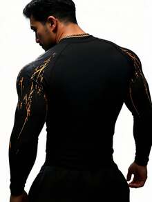 Manfinity Sport PWRUP Men's Minimalist Print Long Sleeve Athletic T-Shirt - Black - View 2