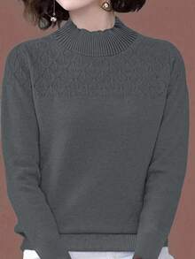 EMERY ROSE Suéter de punto de unicolor casual para mujer, otoño - Gris Oscuro - Ver 5