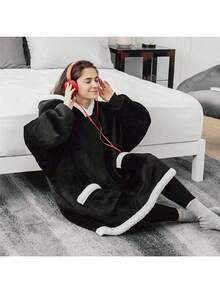 成人可穿戴连帽毯，冬季加厚浴袍，仿羊毛面料，大口袋，宽松可穿戴睡衣，仿羊毛面料加厚保暖可穿戴连帽运动衫毯，柔软毛绒连帽运动衫，均码，适合送给亲朋好友。 - 彩色 - 查看 3