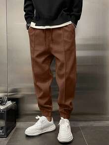 EURMUSE Cotton Men Solid Slant Pocket Sweatpants - Camel - View 3