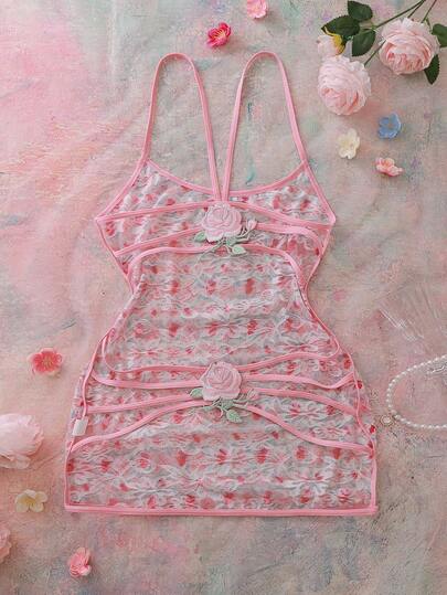 FloralLove Romantic Floral Lace Patchwork Sheer Embroidered Cutout Sexy Elegant Ladies Nightgown