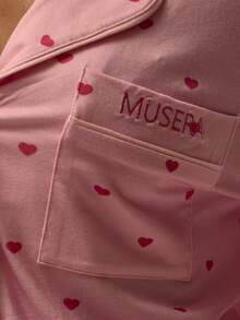 MUSERA ESSENTIALS Bộ đồ ngủ gồm áo dài tay cài cúc bằng vải modal in hình trái tim màu hồng và quần ống đứng cạp chun, đồ lót gợi cảm cho mùa đông, hẹn hò, buổi tối, kỳ nghỉ xuân. - Nhiều màu - Xem 6