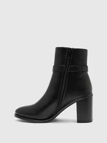 CUCCOO BIZCHIC 女士尖头搭扣设计时尚日常百搭高跟中筒靴 - 棕色 - 查看 10