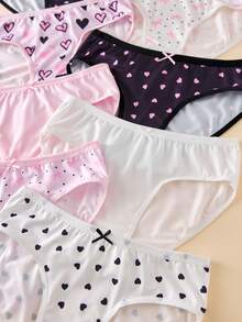 8pcs/Pack Girls' Cute Heart & Bow Print Soft Comfortable Everyday Casual Panties - Multicolor - View 4