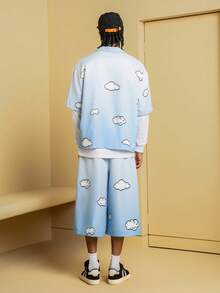 Felix The Cat X SHEIN Men's Casual Gradient Cat Print Short Sleeve Shirt And Shorts Set, Summer - Baby Blue - View 2