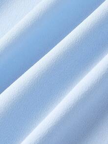 SHEIN MOD 女士金属3D花卉装饰褶皱优雅无袖中长连衣裙 - 淺藍色 - 查看 5