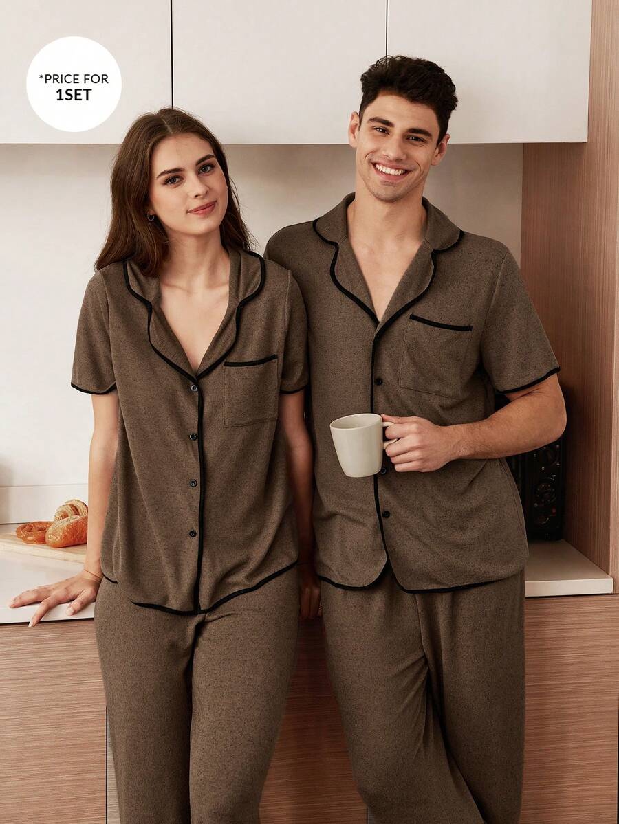 CoupledUp 柔软花卉雪纺撞色男士休闲睡衣套装