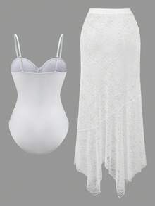 Swim Oasis Eleganter Spitzen-Badeanzug mit romantischem Rock, Frühling/Sommer 2026, Strandmode 2026 Neuankömmling für Schule, geeignet für Urlaub, Date, Nachmittagstee, Western, Kreuzfahrt, Strand, Insel, Roadtrip, alle Jahreszeiten, Musikfestival, Boho-Urlaub, Boho-Urlaub, entspannter Herbst, Western Boho, eleganter Damen-Badeanzug Weiß - Weiss - Übersicht 9