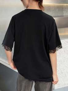 Dazy Kids Teen Girls Bow Print Round Neck Short Sleeve T-Shirt Summer - Black - View 6