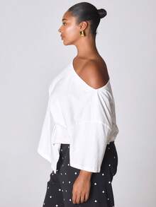 MUSERA One Shoulder Over Side Cinched Side Waist Tshirt NewYear Cute Sexy Going Out Evening Party Accented - White - View 3