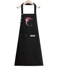 1PC Alphabet Series Black Base With Colorful Letters And Holographic Flower Pattern Cute Heart Print Apron, Perfect For Parties And Weddings, Made Of Peach Skin Fabric, Suitable For Kitchen, And Home Use – Unique Initial Letter Meaning Style. - Multicolor - View 7