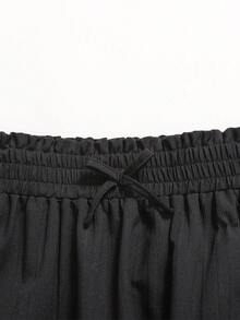 SHEIN Girls' Casual Elegant Loose Fit Patchwork Pleated Flared Skirt, Spring/Summer - Black - View 4