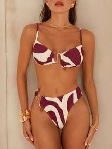 Swim Chiccia Bộ bikini nữ thanh lịch, lãng mạn, trang trí bằng acrylic và kim loại, họa tiết hình học, thích hợp cho kỳ nghỉ trên đảo. - Nhiều màu - Xem 1