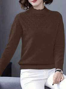 EMERY ROSE Casual Solid Color Turtleneck Sweater, Autumn/Winter - Coffee Brown - View 4