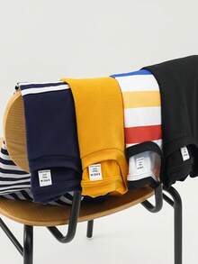 SHEIN 4pcs/Set Teen Boy Casual Solid Color Crew Neck Loose Knit Short Sleeve T-Shirts - Multicolor - View 4