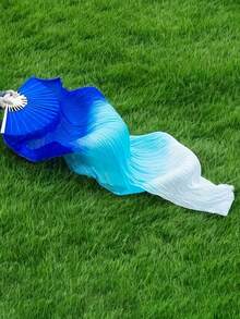 1 pieza Abanico plegable para danza del vientre, abanico de seda de doble cara con flujo extendido, abanico de gasa de degradado de color, abanico de actuación, abanico de práctica de estilo chino - Multicolor - Ver 6