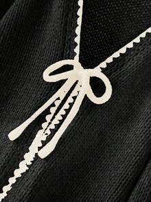 CosyJoli Áo len cardigan dáng rộng cỡ lớn có nơ thắt nơ trang trí tương phản cho mùa thu/đông - màu đen - Xem 4