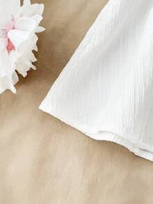 Áo kiểu dáng chữ A tay ngắn màu trắng trơn cho bé gái, chất liệu vải có họa tiết, thích hợp cho kỳ nghỉ, lễ hội âm nhạc, phong cách boho, du lịch, tiệc trà chiều. Áo hè dễ thương màu trắng. - trắng - Xem 4