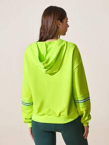 Core Rhythm Women's Casual Patchwork Drawstring Hooded Sweatshirt, Autumn Athletic Hoodies Women Workout Hoodies Women Womens Athleisure Womens Activewear Sporty Clothes Women - Green - View 2