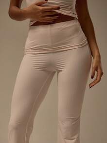 MUSERA ESSENTIALS Fold Over Waist Elasticated Fitted Flare  Fits Everyone Leggings Coord Bottoms Only Cosy Lounge Cute Sexy Everyday Lounge Essential Casual Summer - Baby Pink - View 5