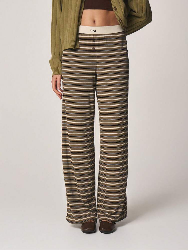 MISSGUIDED Horizontal Striped High Rise Wide Leg Pants With Elastic Waist And Full Length Design For Women Fall Winter 2024