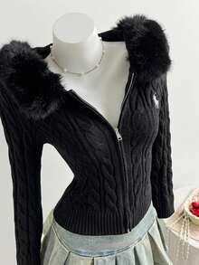 Comfortcana Áo khoác cardigan nỉ có mũ kéo khóa màu đen cổ điển dành cho nữ, thích hợp mặc mùa xuân/hè. - màu đen - Xem 7