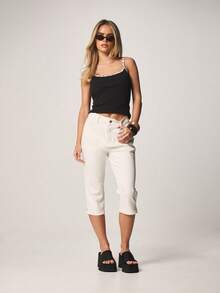 MISSGUIDED Ribbed Cami Tank Top With Checked Contrast Trim Detail Scoop Neck Sleeveless Summer Casual Layering Essential - Black - View 3