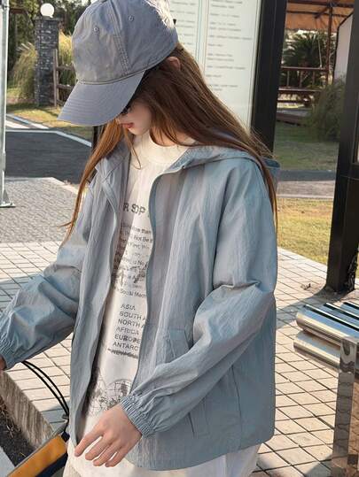 Dazy Kids 少女纯色落肩长袖宽松连帽休闲百搭外套