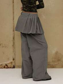 COUREZ 低腰迷你裙搭配阔腿裤，尼龙材质 - 灰色 - 查看 3