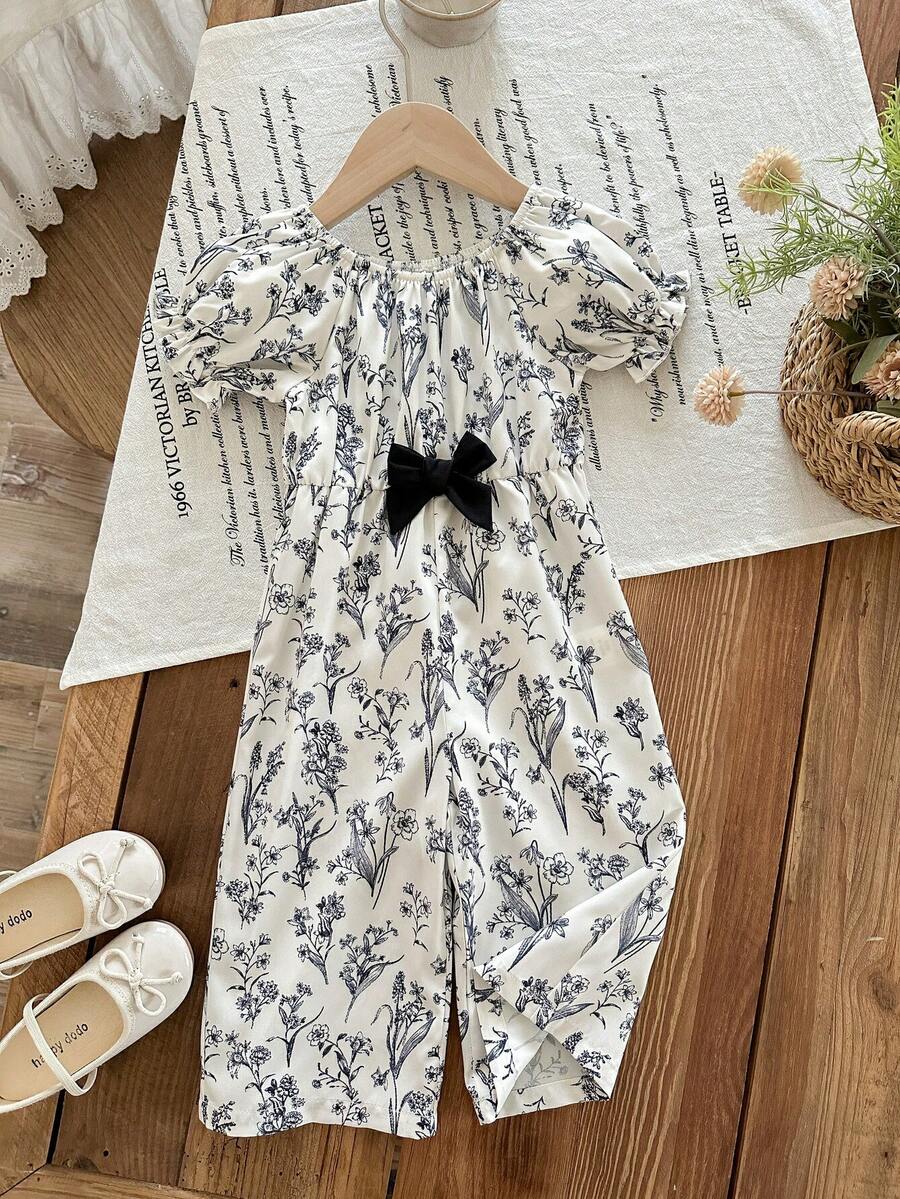 LMoss Kids Baby Girl Ditsy Floral Romper - Black and White - View 1