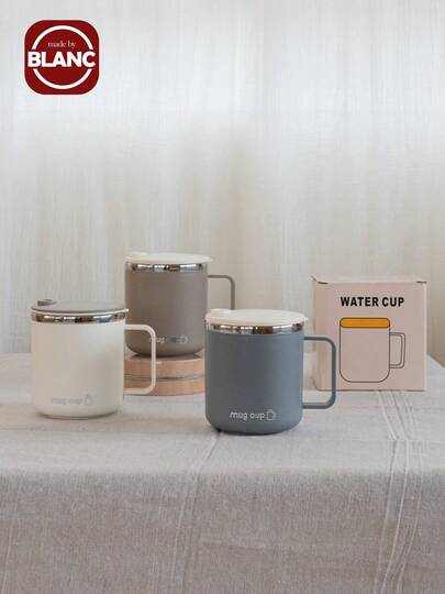 1 个 400ml 304 不锈钢咖啡杯带盖和手柄，双层隔热水杯，便携式大容量双层饮水杯，防烫防漏茶奶咖啡杯，厨房饮具，适合学生和成人在家中、学校、宿舍、办公室、户外露营、野餐、旅行、上学时使用