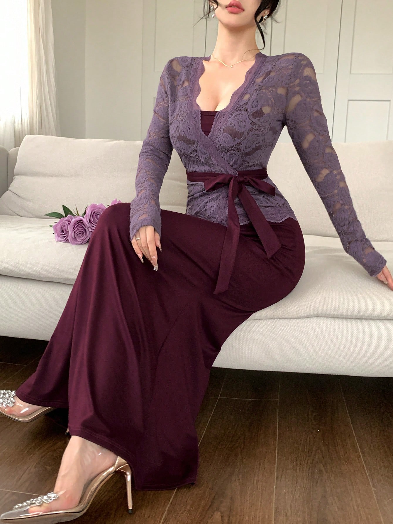 DAZY مجموعة أنيقة للنساء من قطعتين: فستان ماكسي ذو...