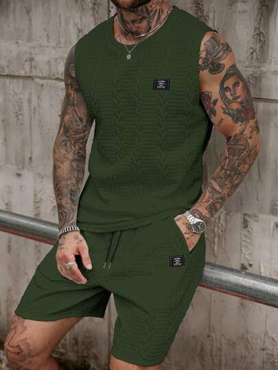 Manfinity Roughcore Conjunto Casual de Colete e Shorts Tricotados para Homens